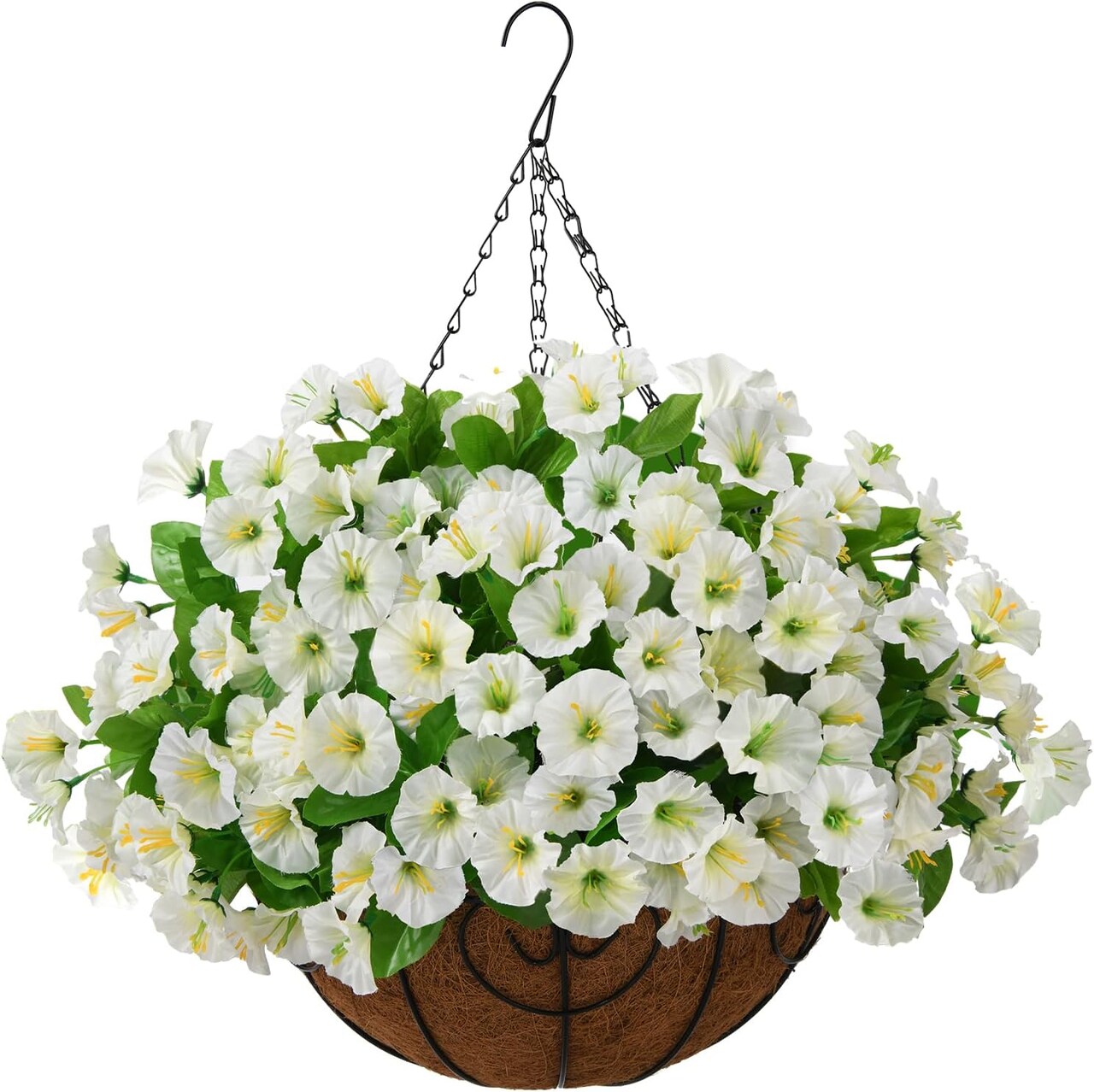 Silk Flower Hanging Basket: Lifelike Artificial Flowers in Coconut Lined Pot